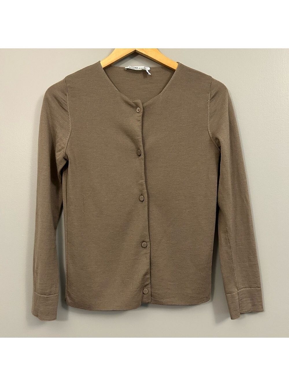 Agnona Classic Crewneck Cardigan in Taupe Small Casual